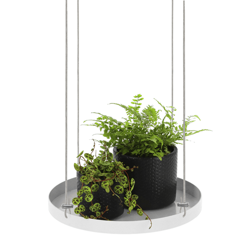 Blomsterbord hengende, rundt hvit, 24 cm